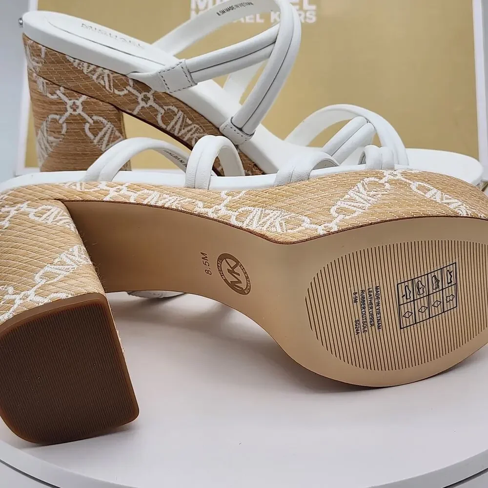 NEW Michael Kors Corrine Platform Leather Chain Sandals White Women's Size 8.5M
